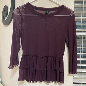 Urban outfitters maroon mesh long sleeve top with ruffles size Small
